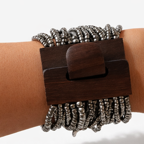 21 strand beaded bracelet - silver metal glass