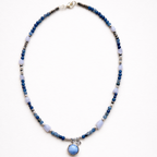 Beaded necklace with blue lace agat pendant