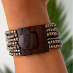 8 strand beaded bracelet - silver metal glass