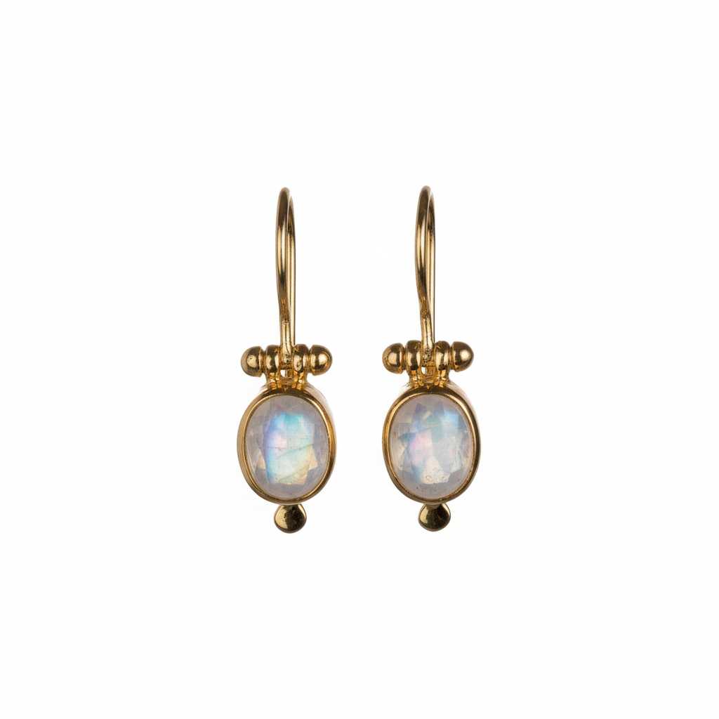 Earrings - With oval Rainbow Moonstone