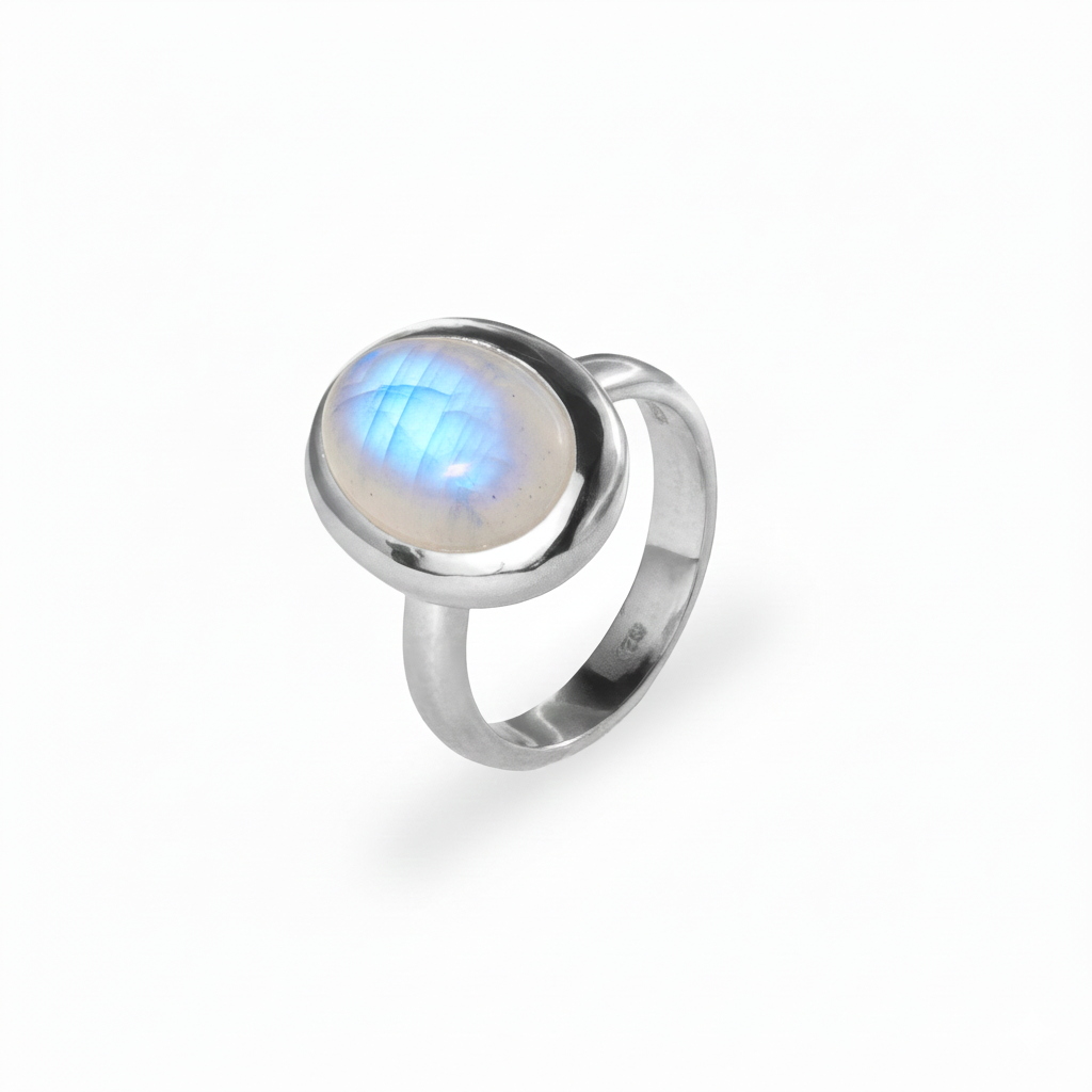 Charlie ring slim - With oval Rainbow Moonstone