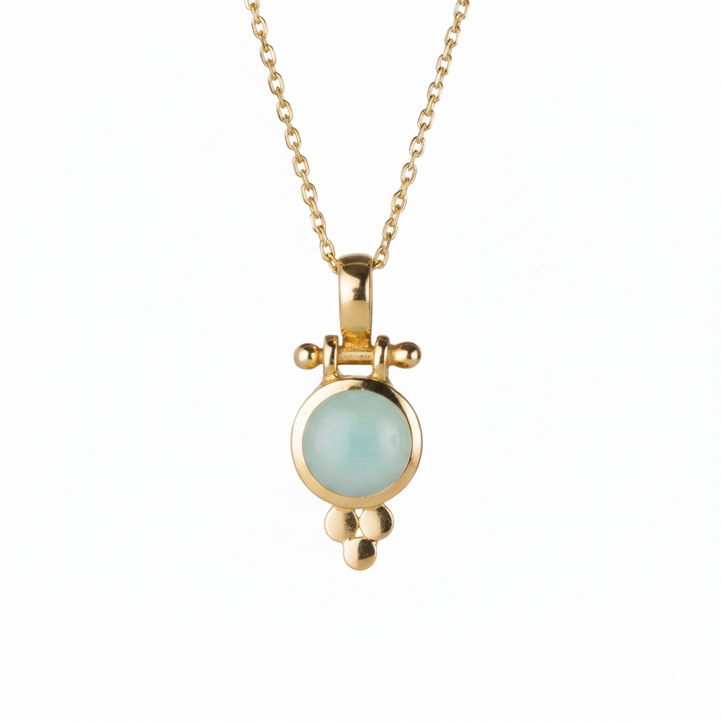 Pendant - Gold with Aqua chalcedony and 3 jawan balls