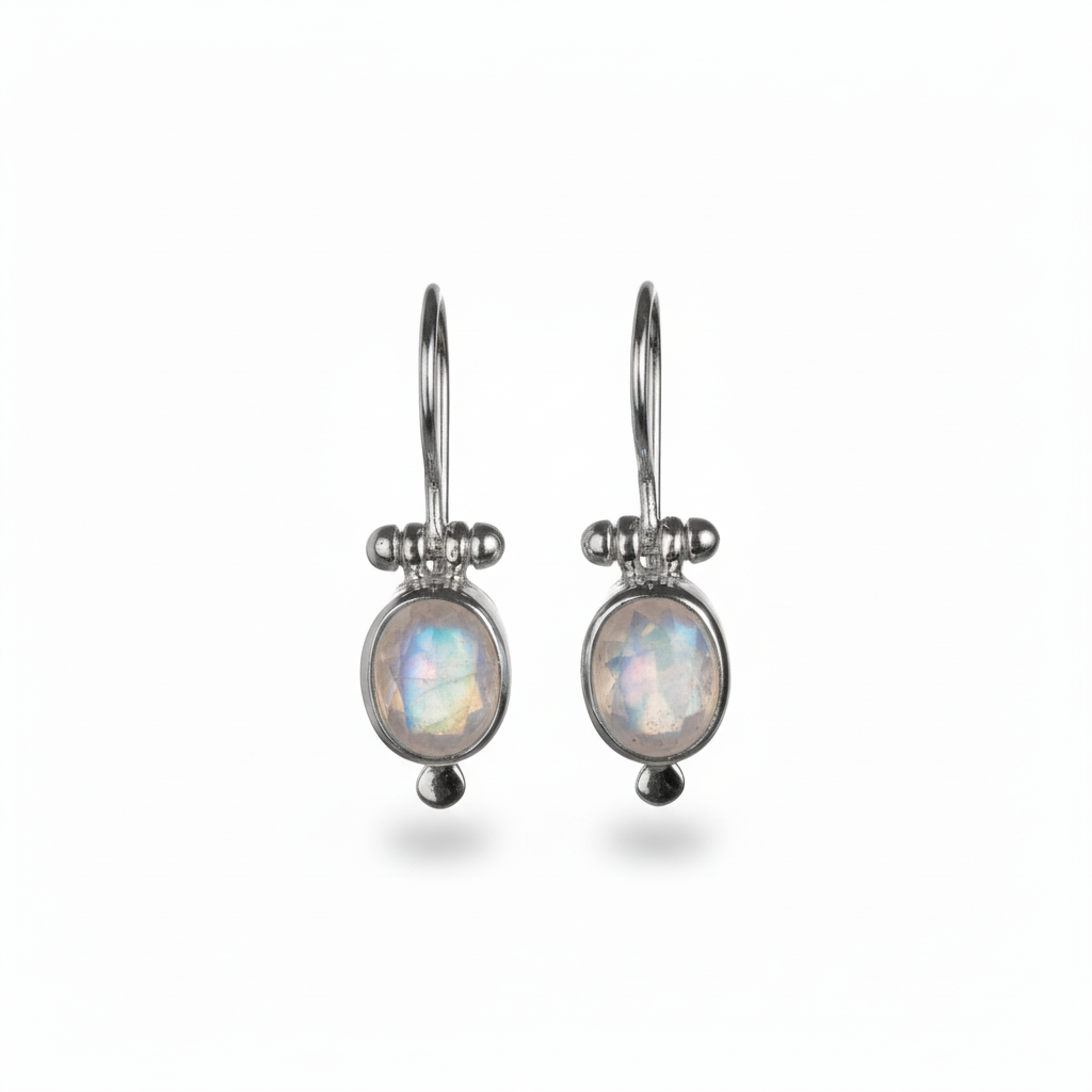 Earrings - With oval Rainbow Moonstone