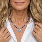 Beaded necklace with blue lace agat pendant