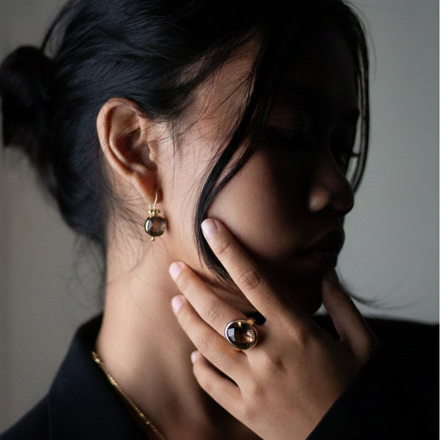 Earrings - With Smokey quartz