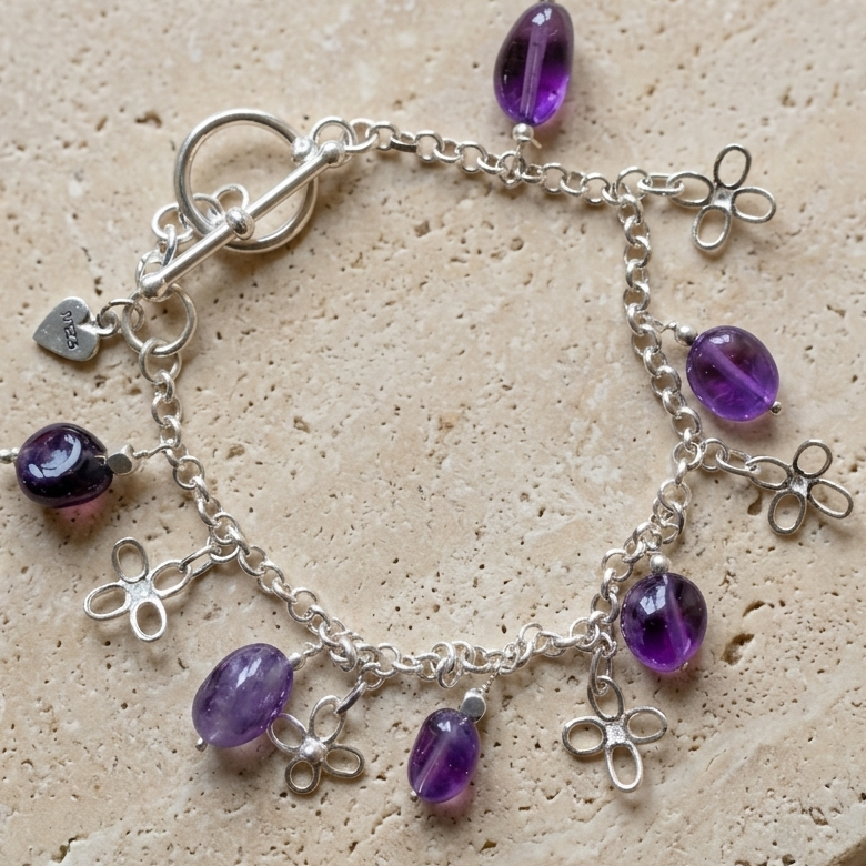 Rolo chain bracelet w. amethyst