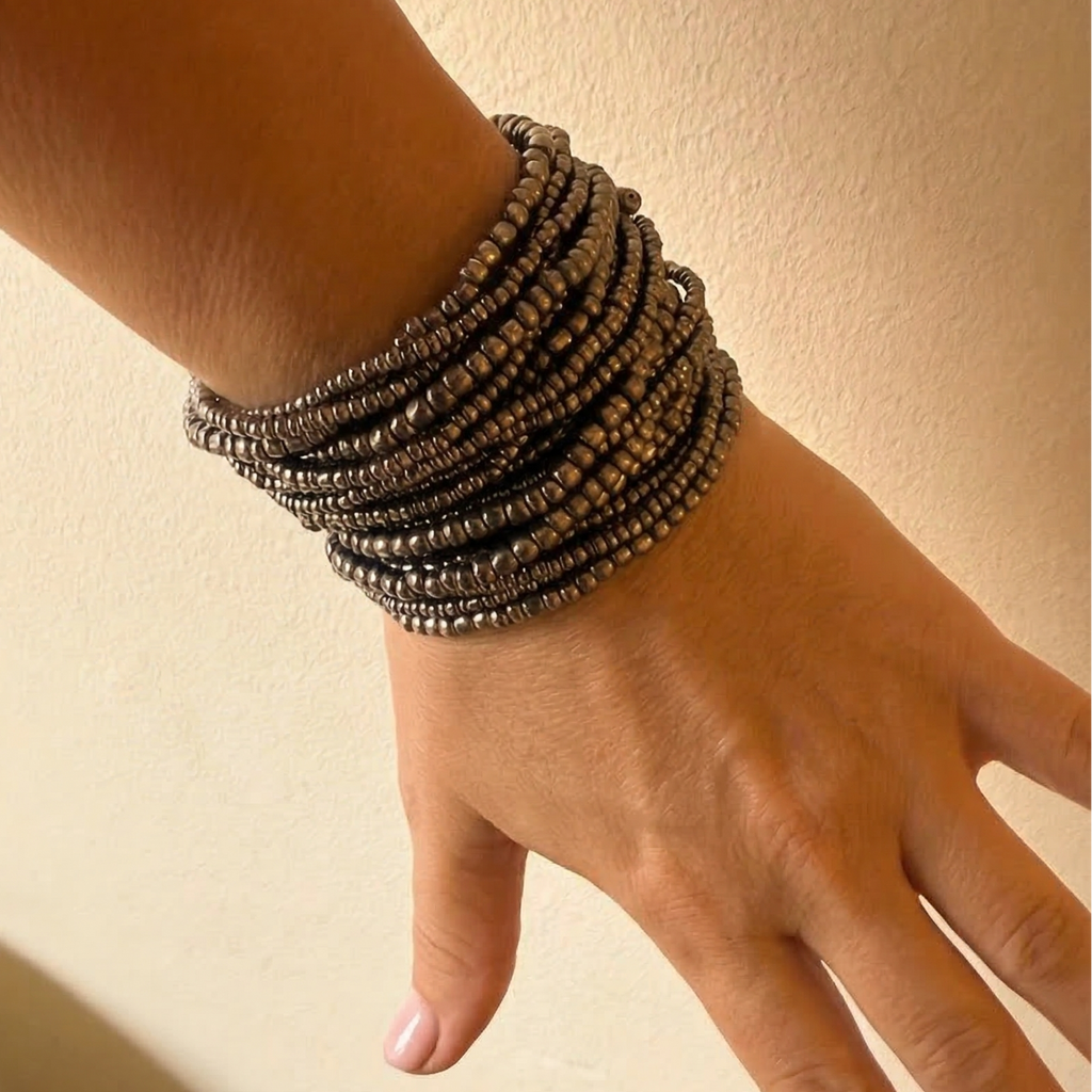 21 strand beaded bracelet - silver metal glass