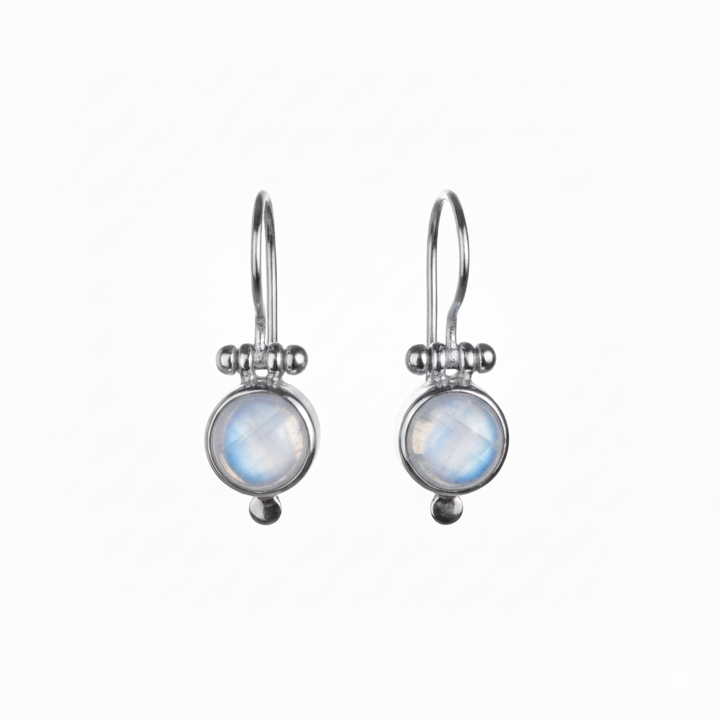 Earrings - With round Rainbow Moonstone