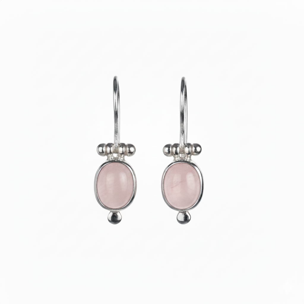 Earrings - With oval Rose quartz