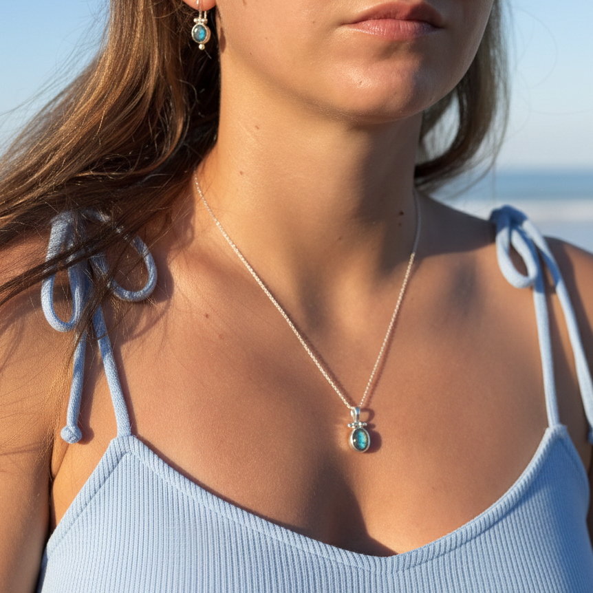 Pendant -  Silver with 7x9 Labradorite