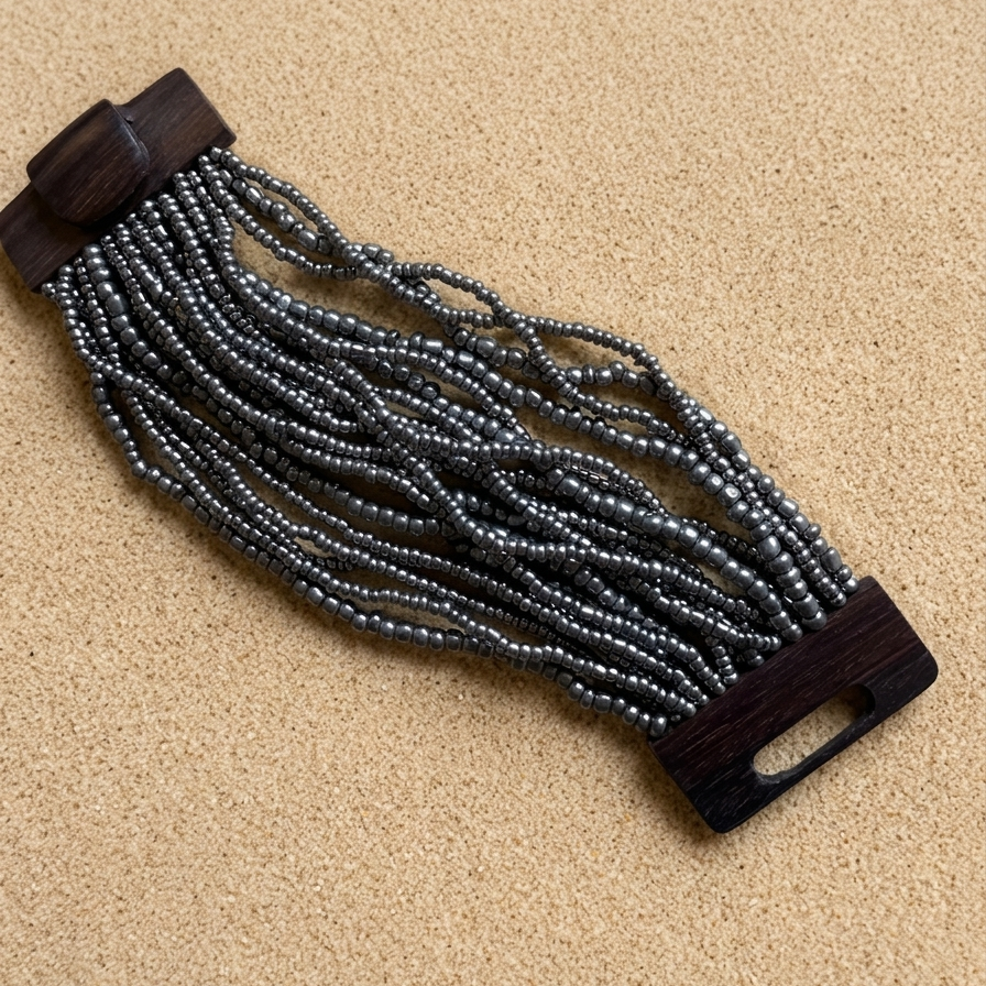 21 strand beaded bracelet - silver metal glass