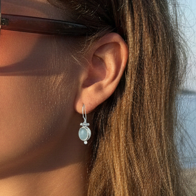 Earrings - With oval light blue Chalcedony