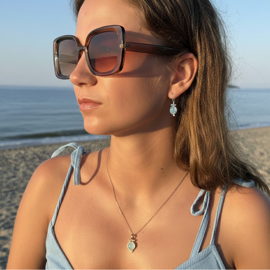 Earrings - With oval light blue Chalcedony