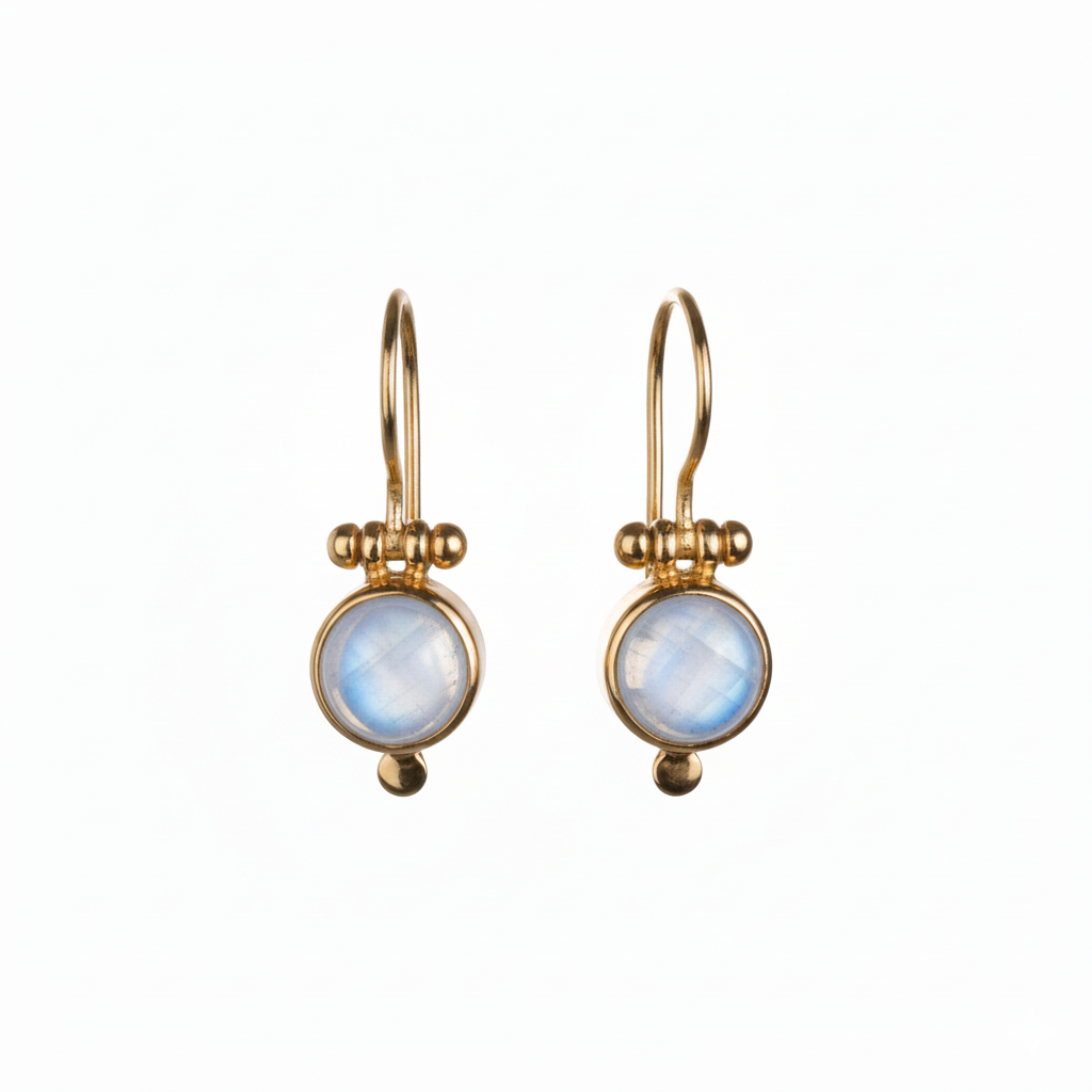 Earrings - With round Rainbow Moonstone