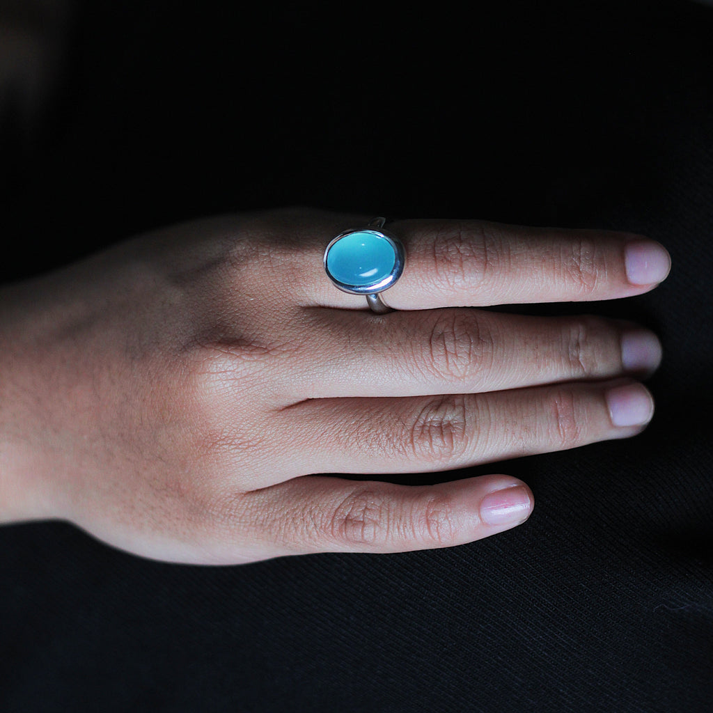 Charlie ring slim - With Aqua Chalcedony cabochon cut