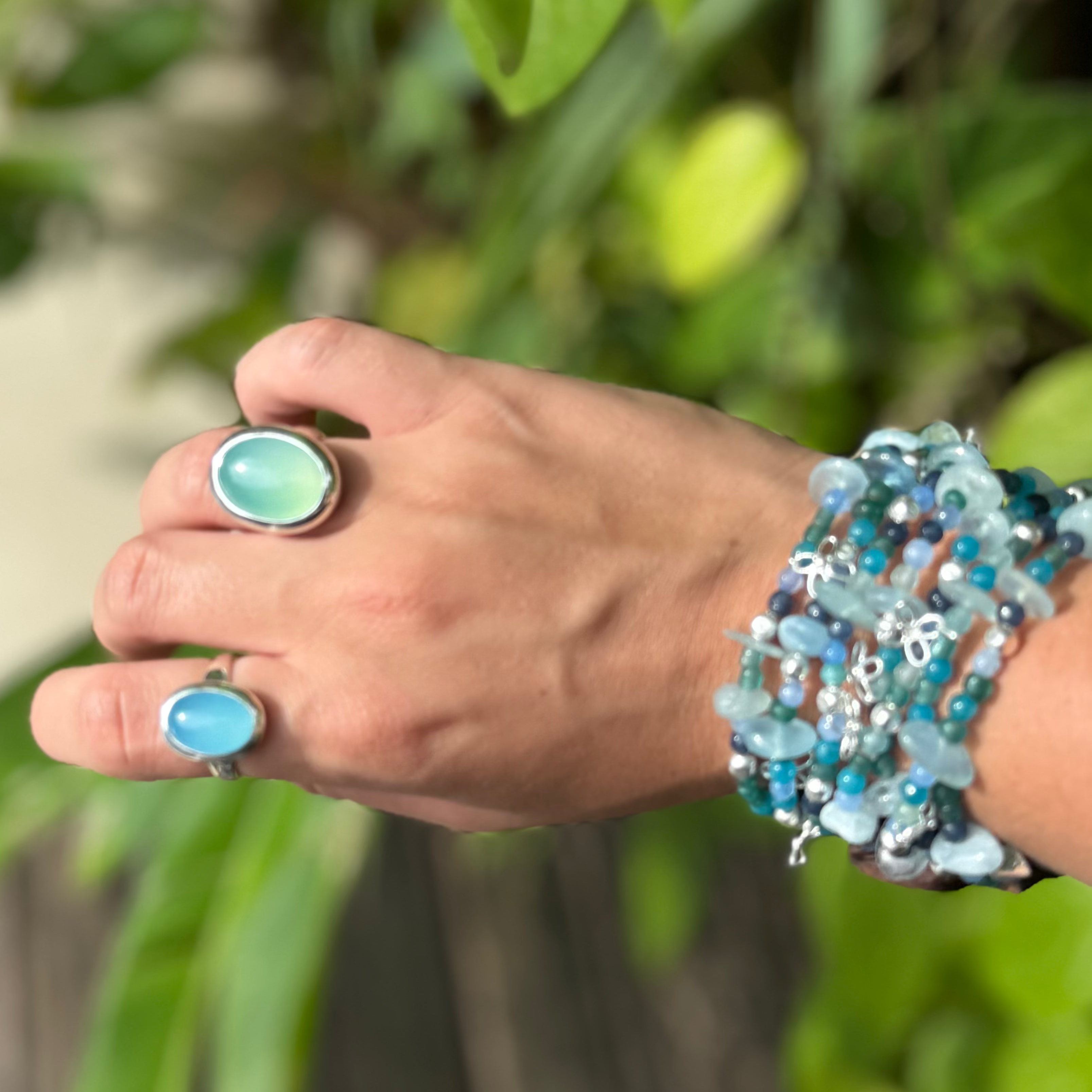 7 strand beaded bracelet  - aquamarine