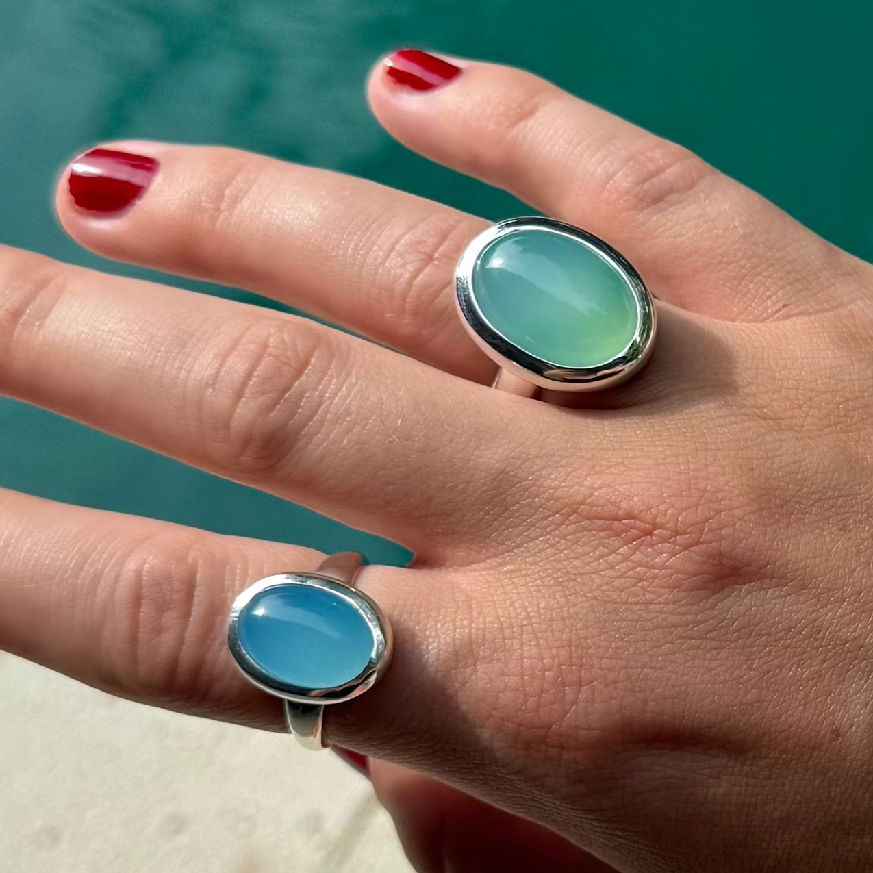 7 strand beaded bracelet  - aquamarine