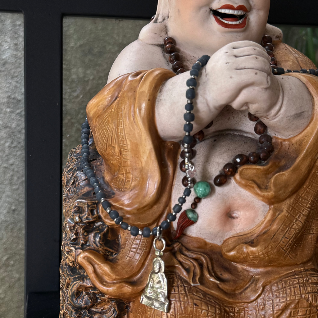 Beaded necklace - long mala with Buddha pendant