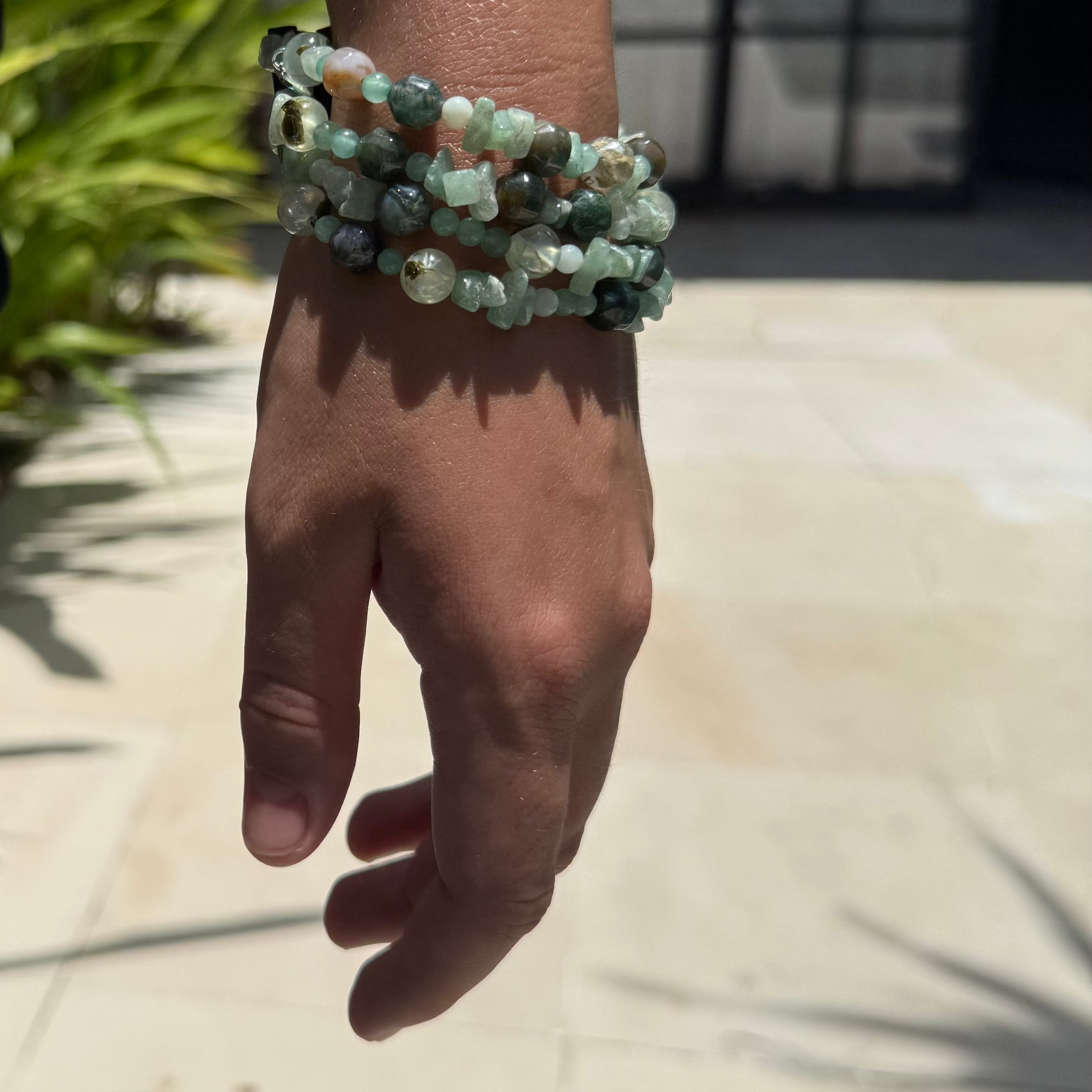 4 strand beaded bracelet - moss agat