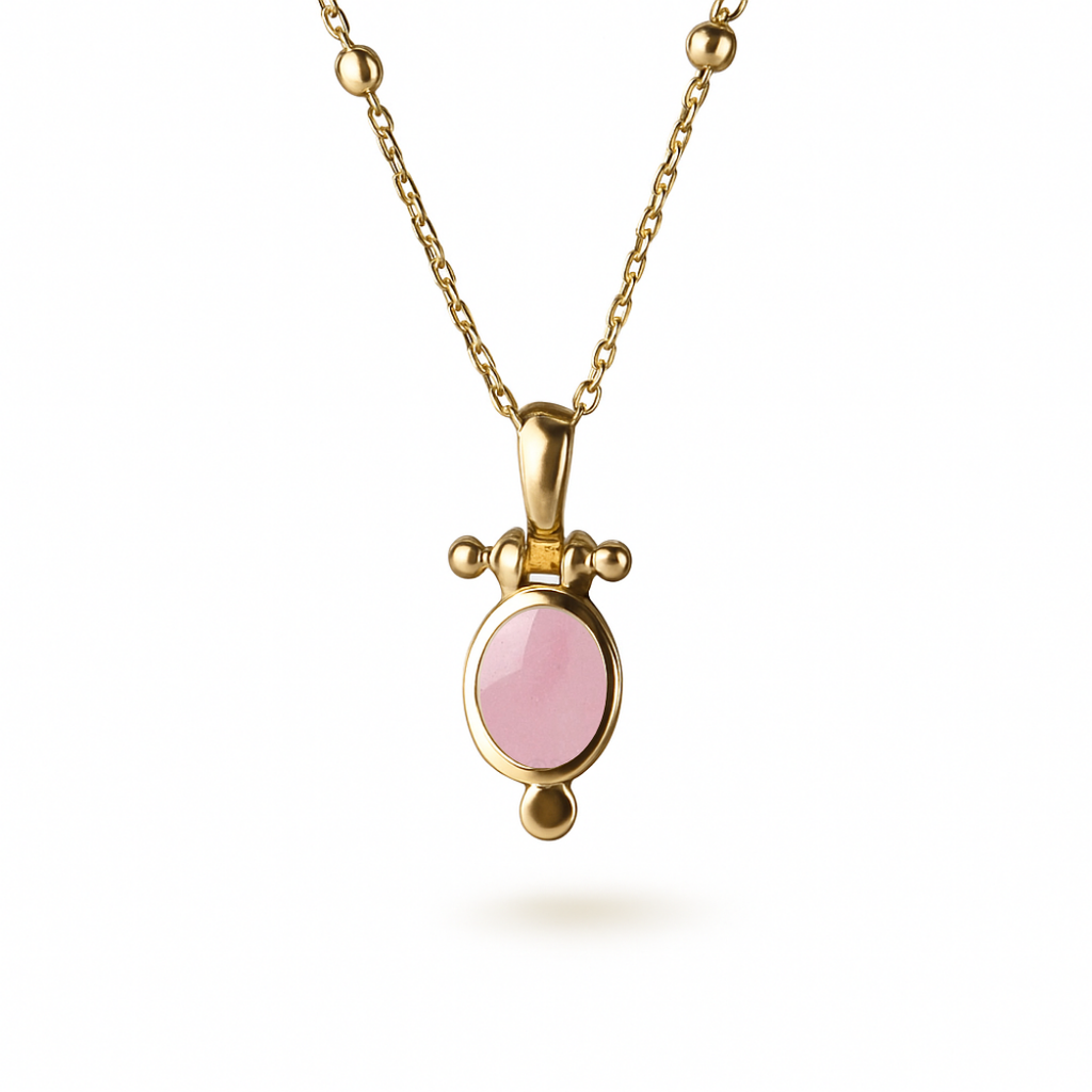 Pendant - Gold with 7x9 Rose quartz