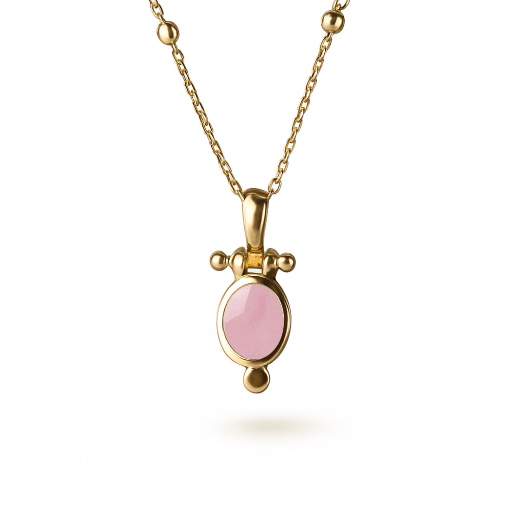 Pendant - Gold with 7x9 Rose quartz