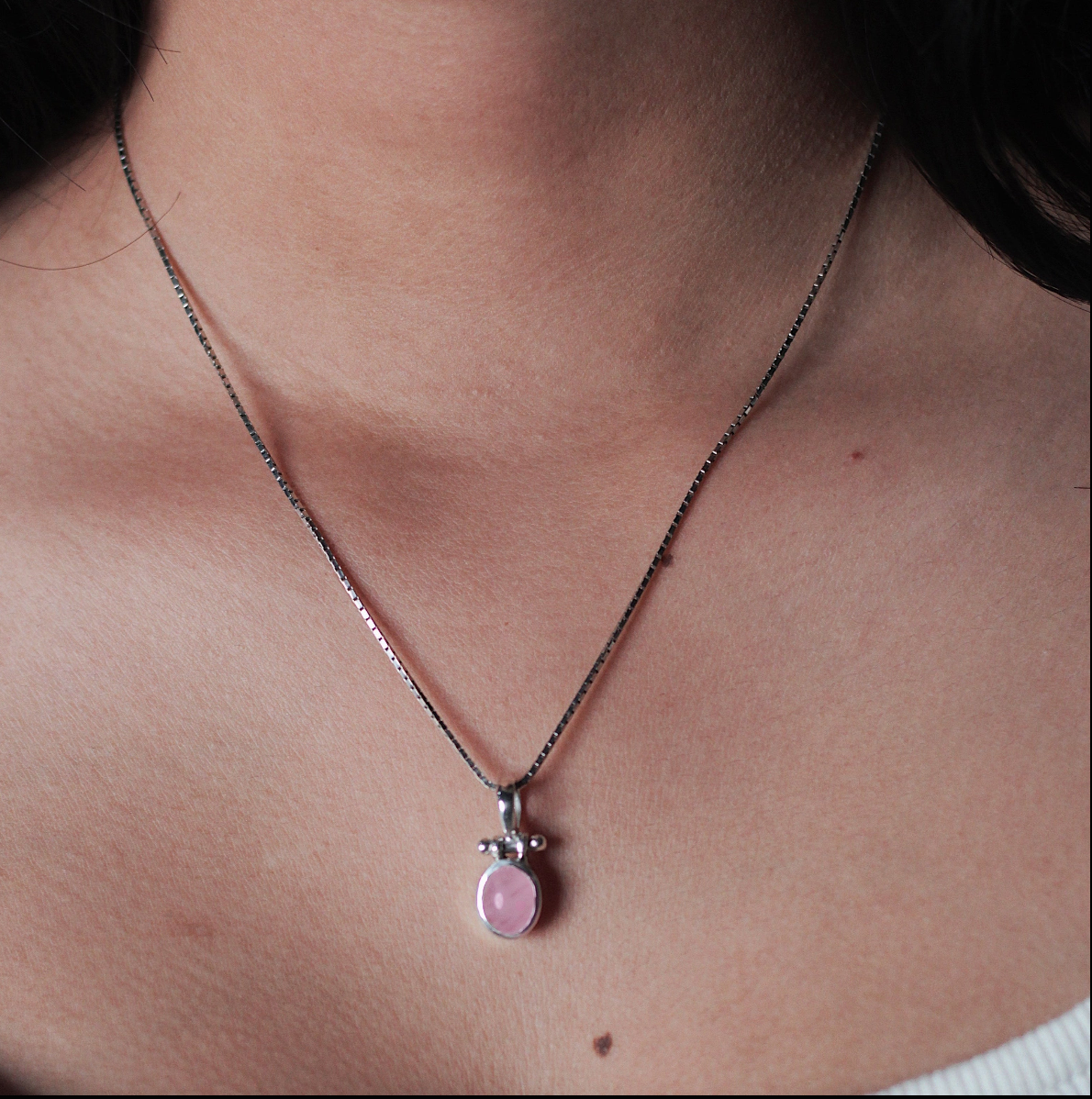 Pendant - Silver with 7x9 oval Pink Chalcedony