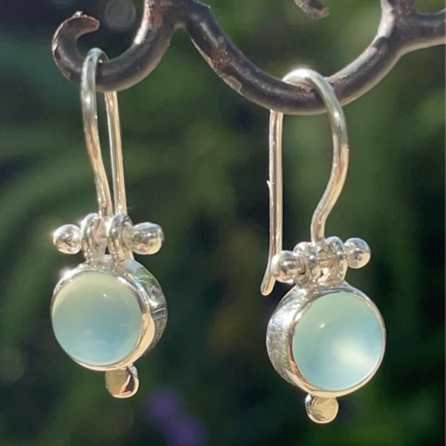 Earrings - With round Aqua Chalcedony