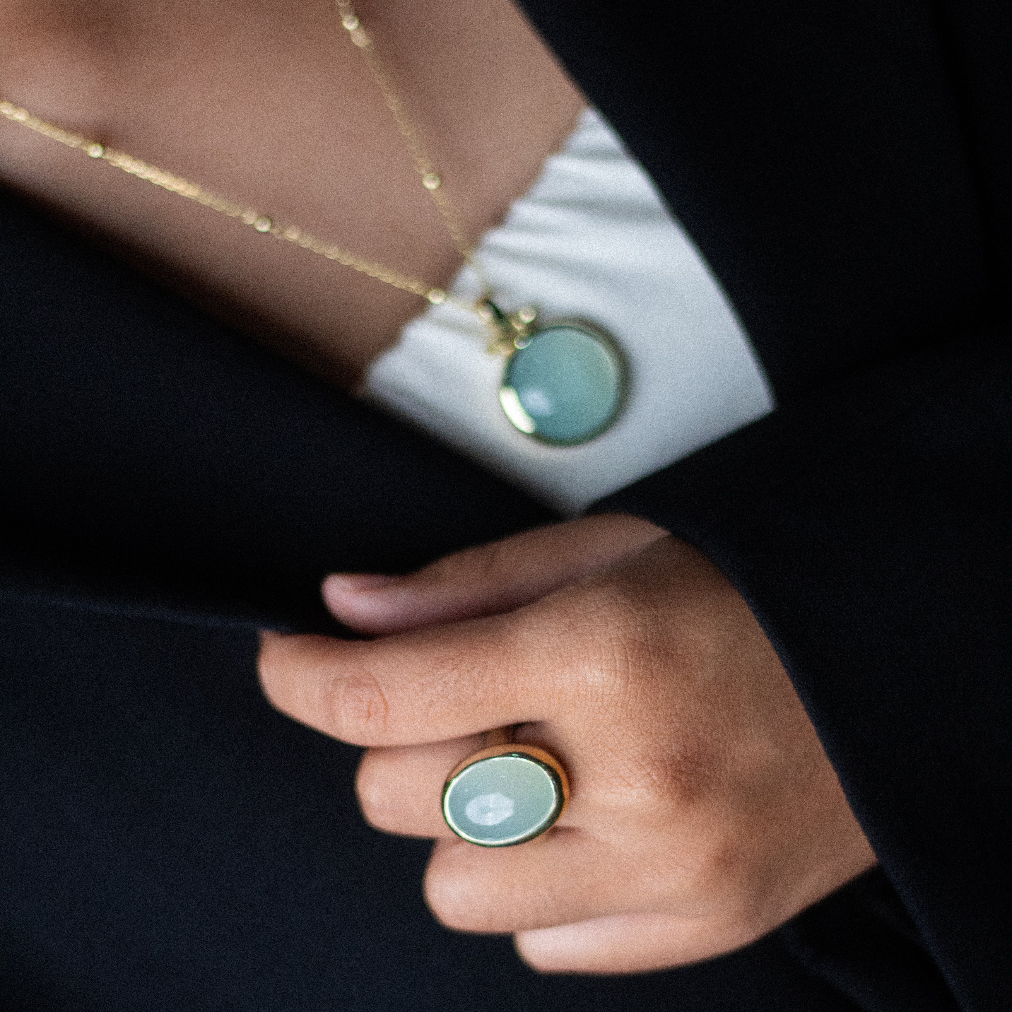 Charlie ring chunky - With Aqua Chalcedony oval