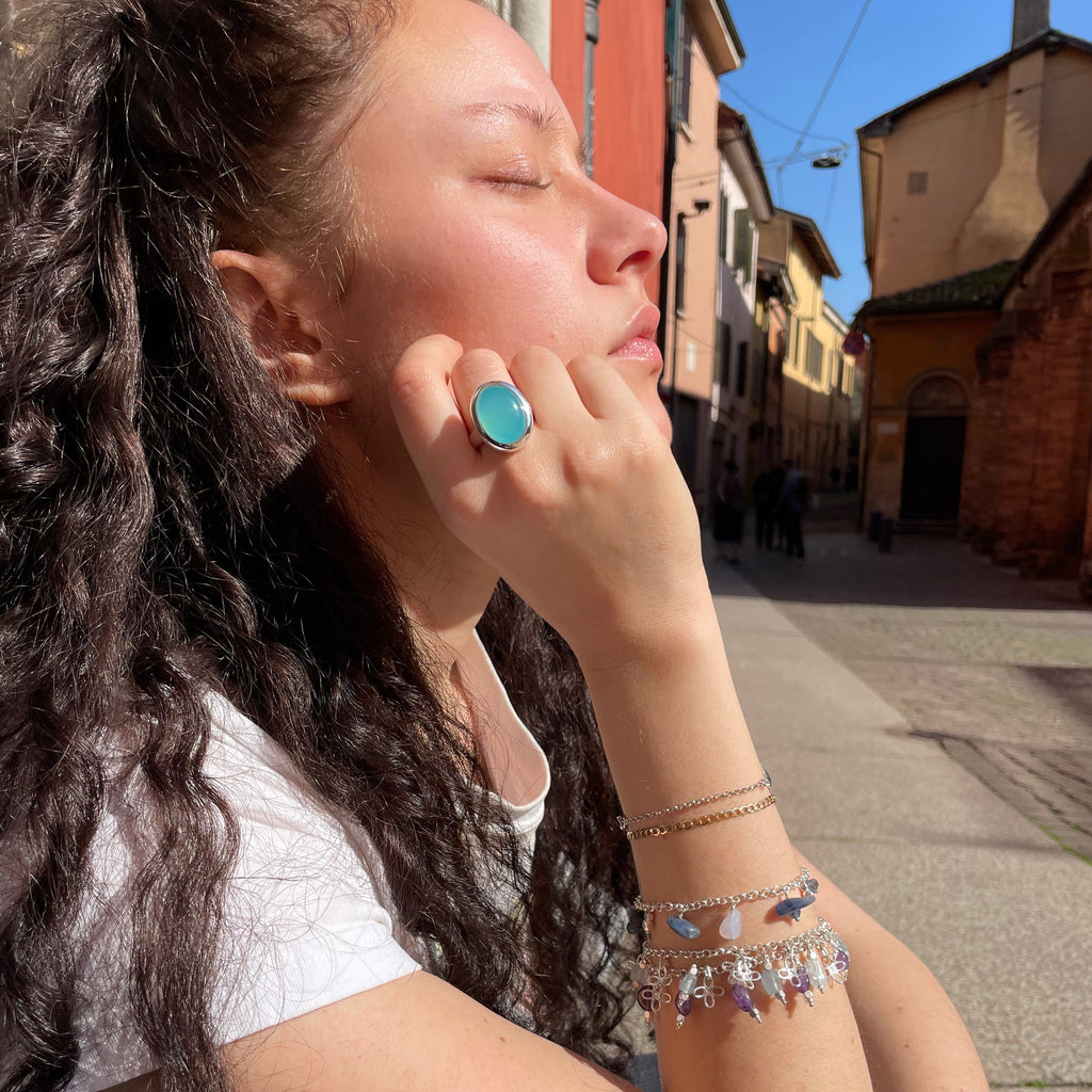 Rolo chain bracelet w. aquamarine