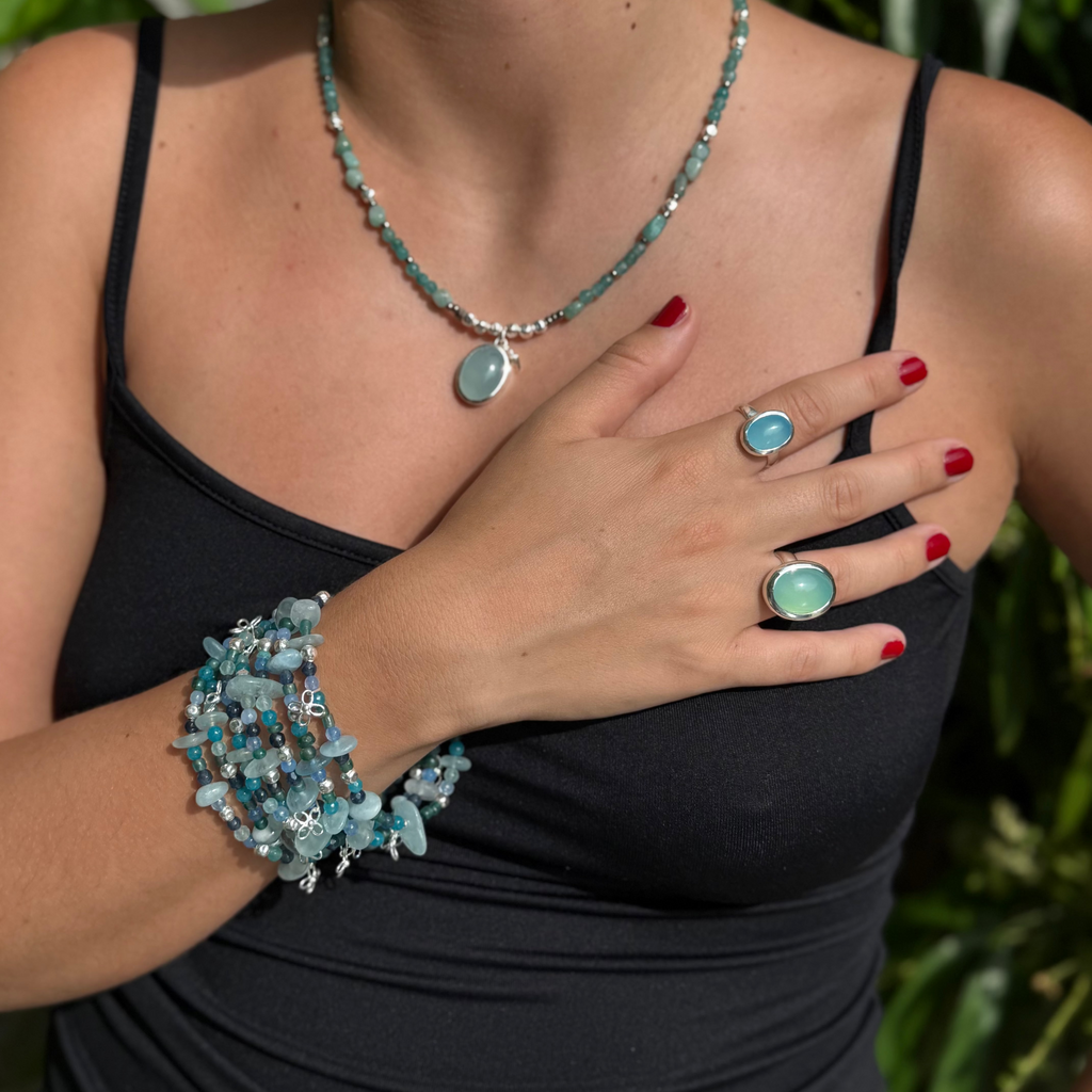 7 strand beaded bracelet  - aquamarine