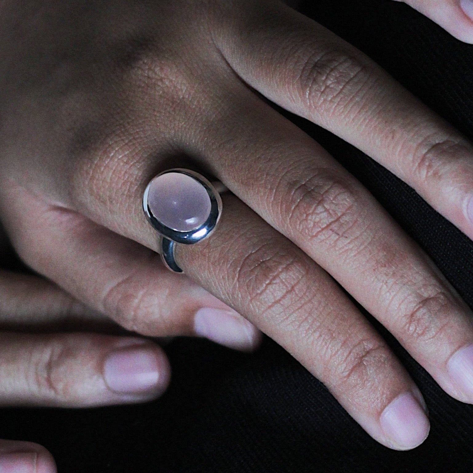 Charlie ring slim - With Pink Chalcedony cabochon cut