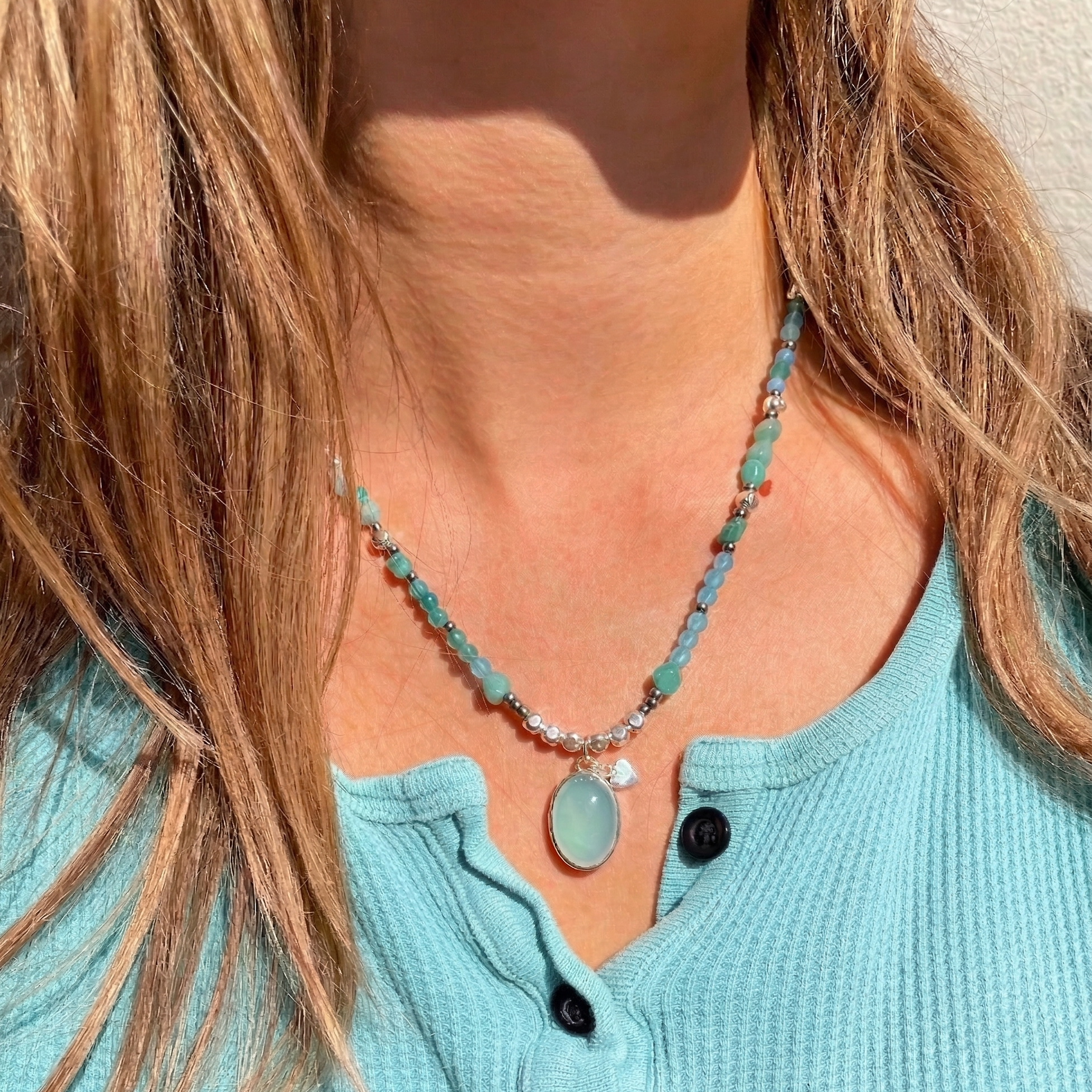 Beaded necklace with amazonite pendant